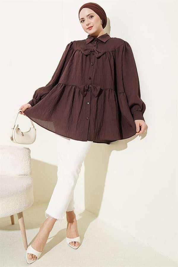 Oversize Shirt with Bow Detail, Brown