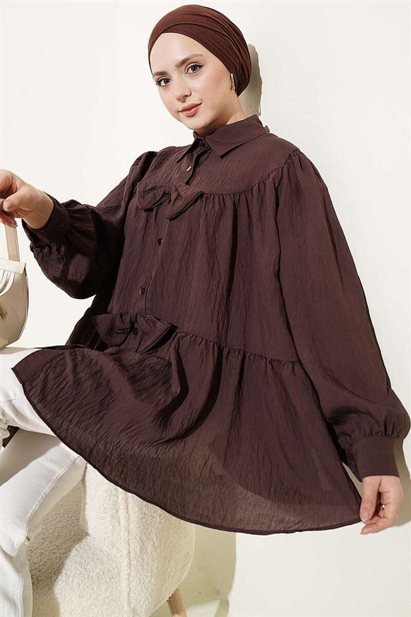 Oversize Shirt with Bow Detail, Brown