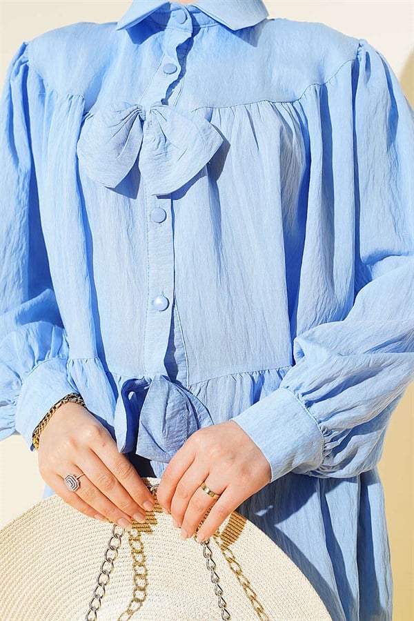Oversize Shirt with Bow Detail, Blue