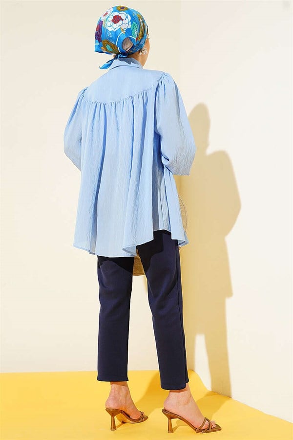 Oversize Shirt with Bow Detail, Blue