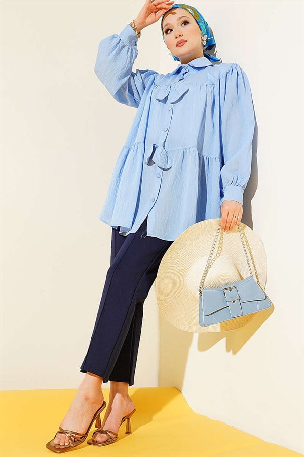 Oversize Shirt with Bow Detail, Blue