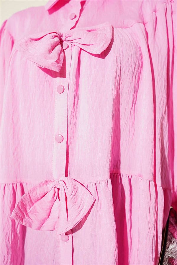 Pink Oversize Shirt with Bow Detail