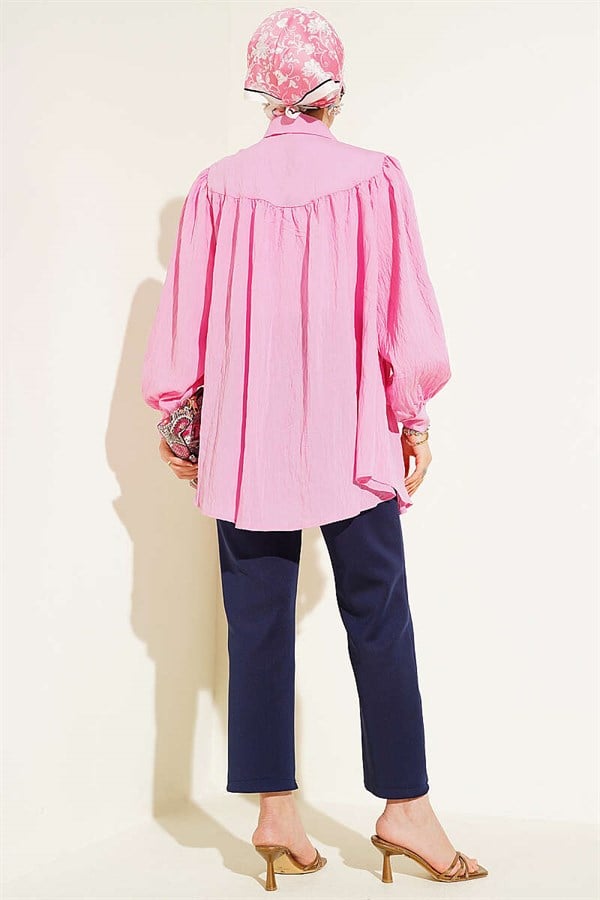 Pink Oversize Shirt with Bow Detail