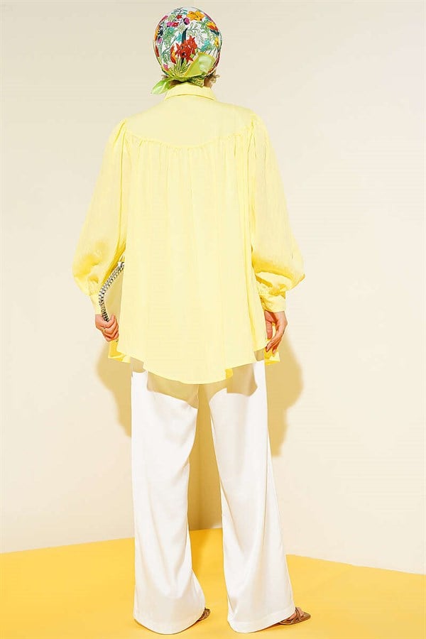 Oversize Shirt with Bow Detail, Yellow