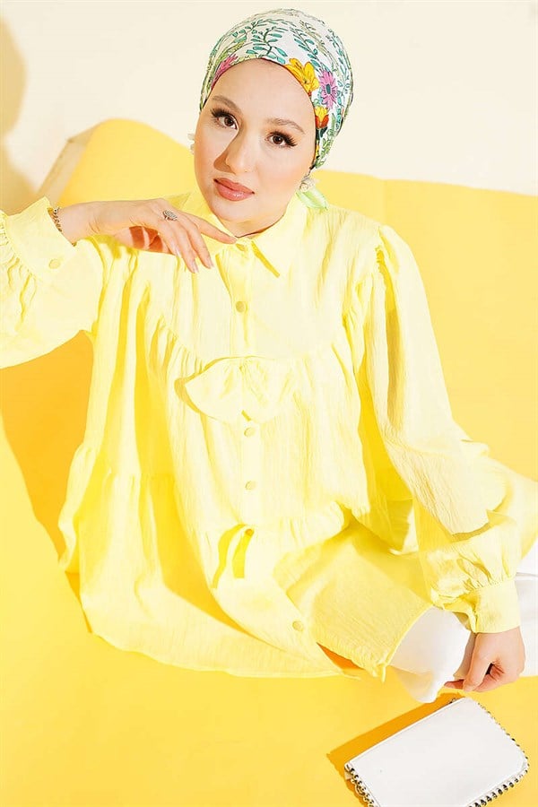 Oversize Shirt with Bow Detail, Yellow