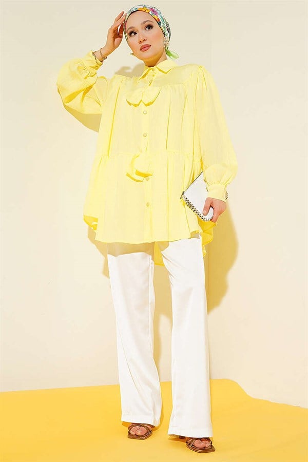 Oversize Shirt with Bow Detail, Yellow