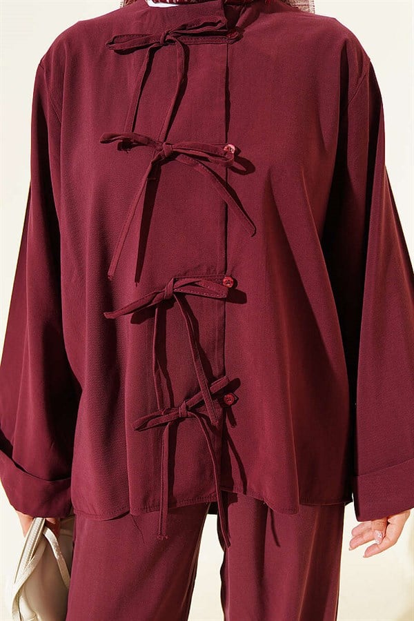 Tencel 2 Piece Set with Bow Detail, Burgundy