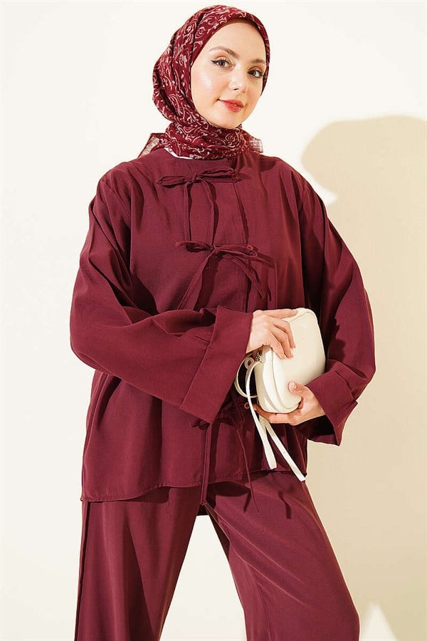 Tencel 2 Piece Set with Bow Detail, Burgundy