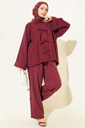 Tencel 2 Piece Set with Bow Detail, Burgundy