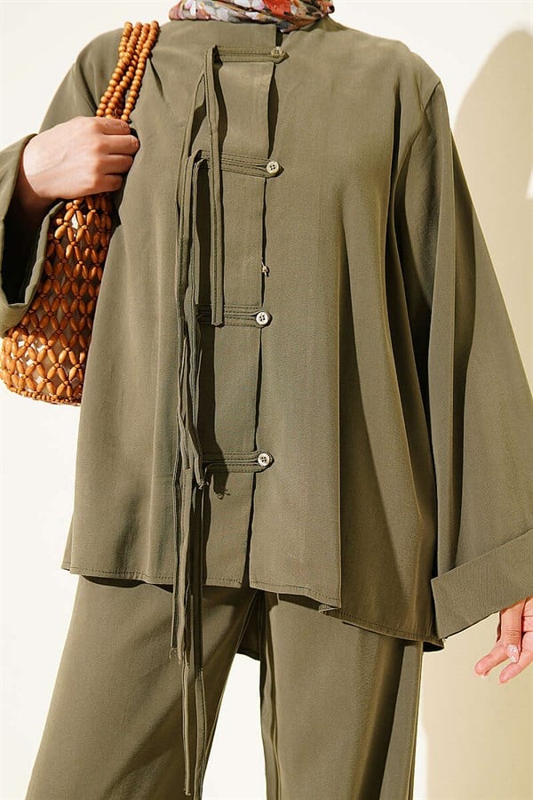Tencel 2 Piece Set with Bow Detail, Khaki