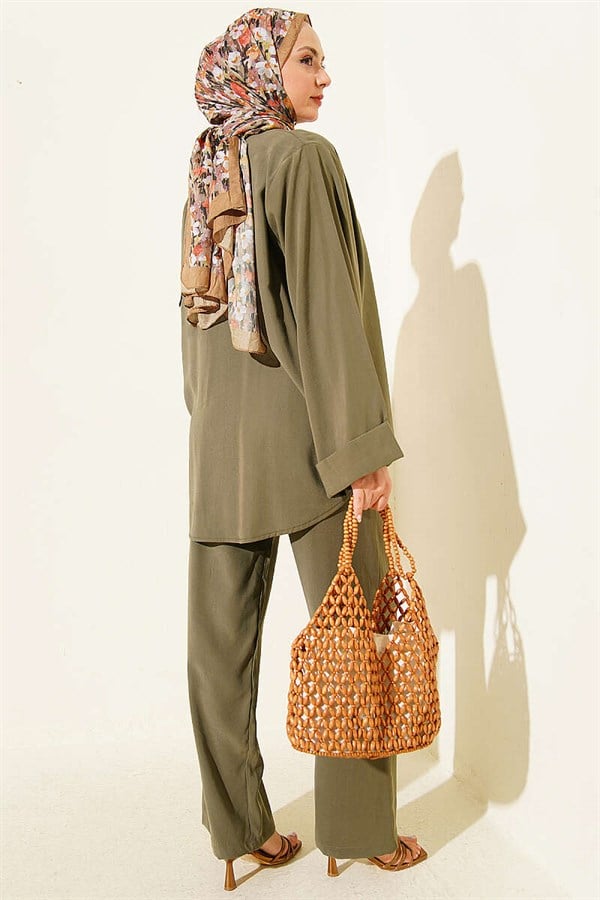 Tencel 2 Piece Set with Bow Detail, Khaki