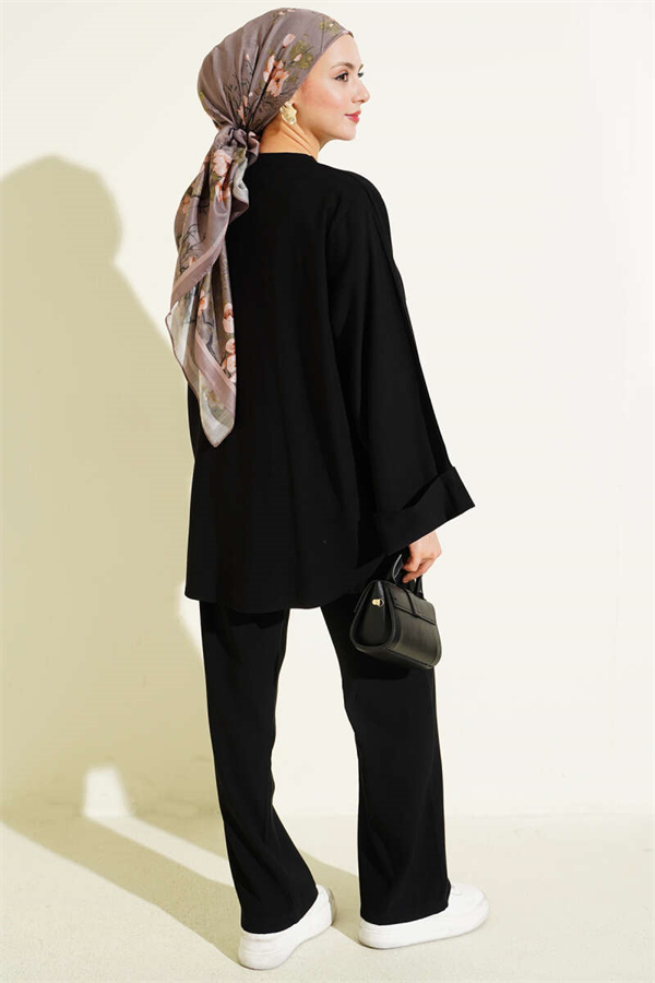 Tencel 2 Piece Set with Bow Detail, Black