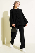 Tencel 2 Piece Set with Bow Detail, Black