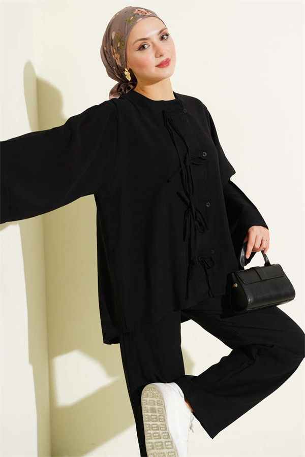 Tencel 2 Piece Set with Bow Detail, Black