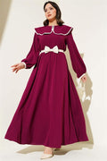 Bow Belted Baby Collar Dress Burgundy