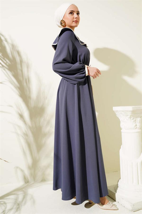 Bow Belted Baby Collar Dress Smoke