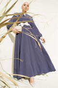 Bow Belted Baby Collar Dress Smoke