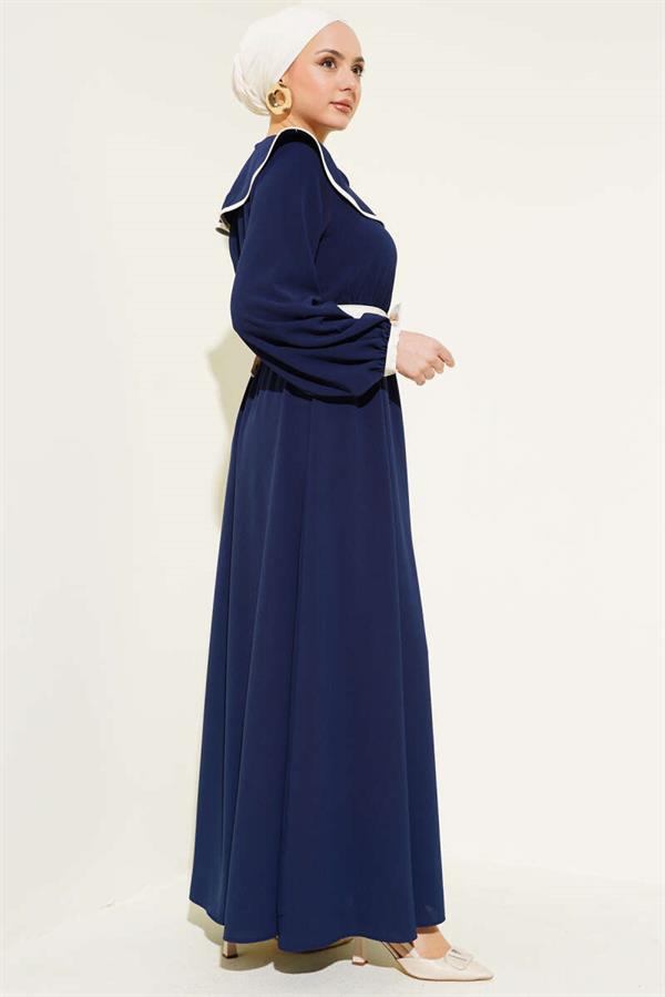 Baby Girl Collar Dress with Bow Belt Navy Blue