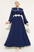 Baby Girl Collar Dress with Bow Belt Navy Blue