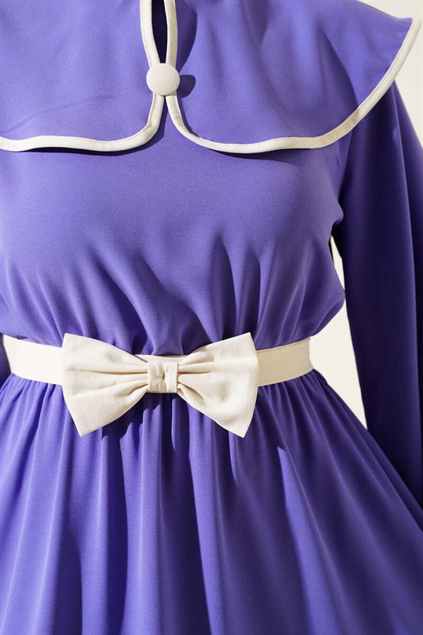 Baby Girl Collar Dress with Bow Belt Lilac