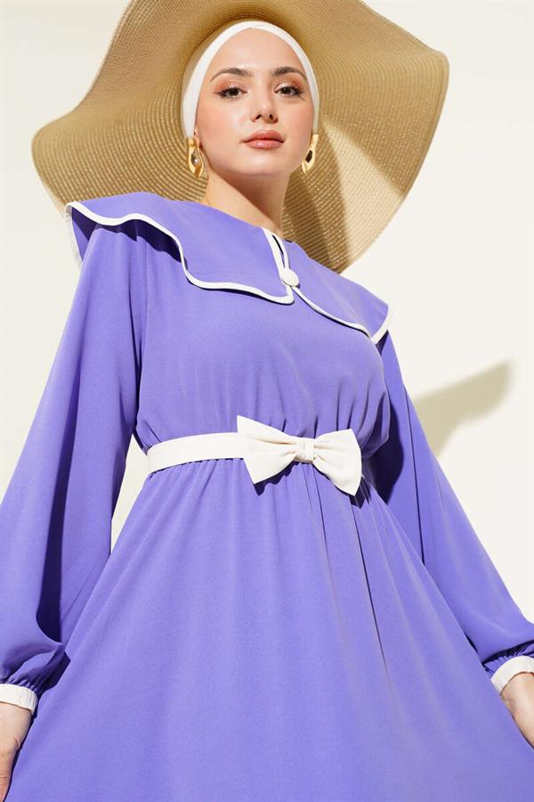 Baby Girl Collar Dress with Bow Belt Lilac
