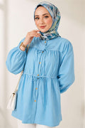 Baby Blue Gathered Shirt with Bow