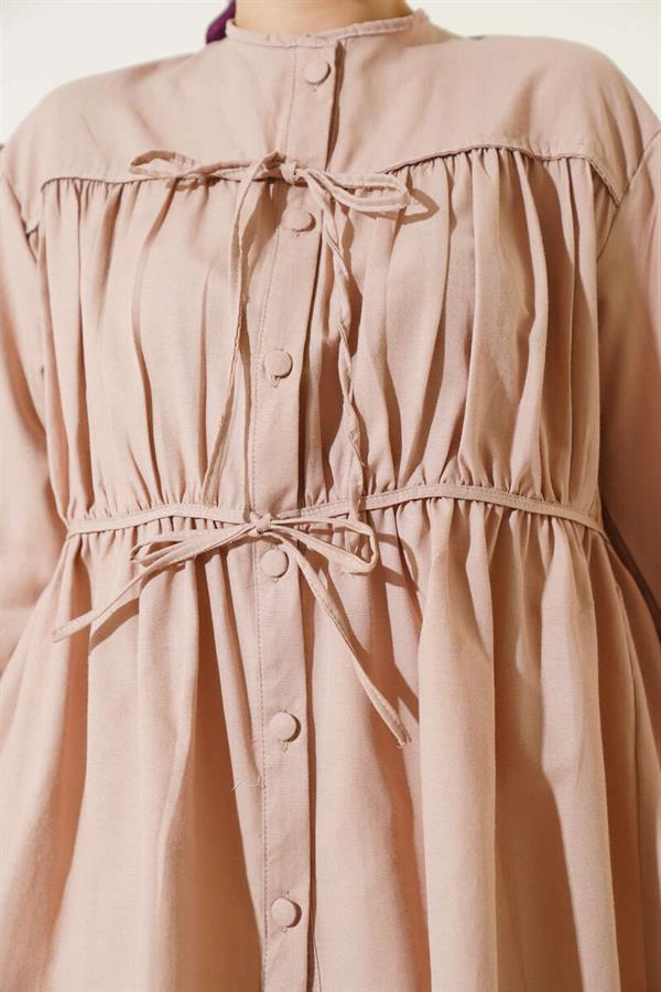 Bow-Tie Pleated Shirt Beige