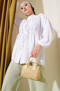 Bow-Tie Pleated Shirt White