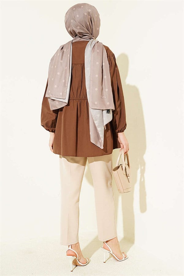 Gathered Shirt with Bow, Coffee