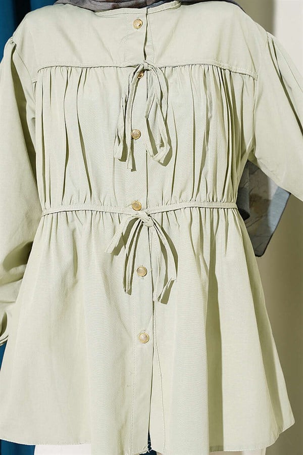 Gathered Shirt with Bow, Mint