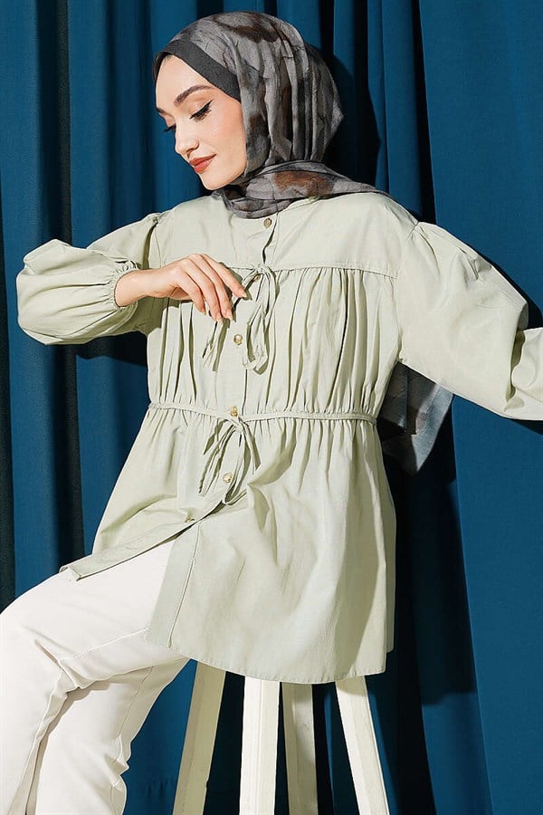 Gathered Shirt with Bow, Mint
