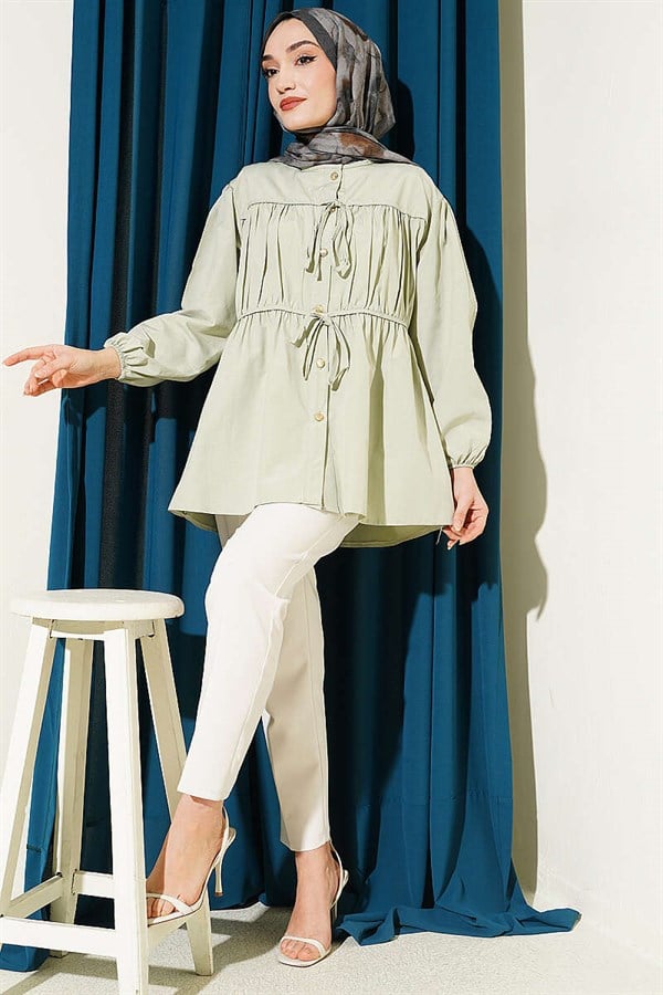Gathered Shirt with Bow, Mint