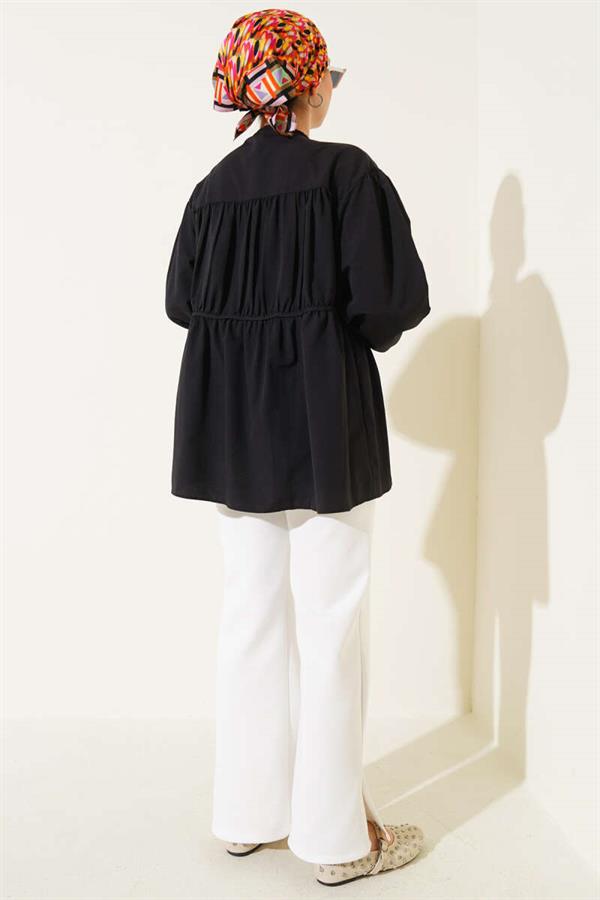 Bow-Tie Shirred Shirt Black