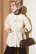 Gathered Shirt with Bow Stone