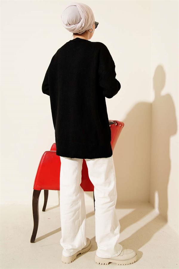 Soft Knit Tunic with Bow Black