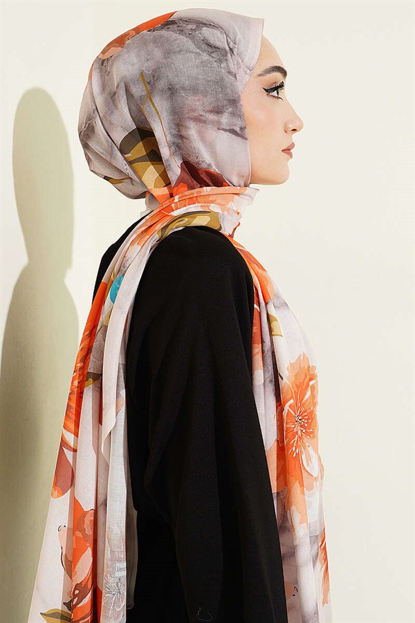 Floral Patterned Scarf, Beige