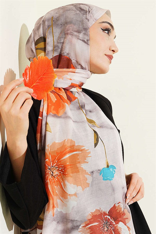 Floral Patterned Scarf, Beige