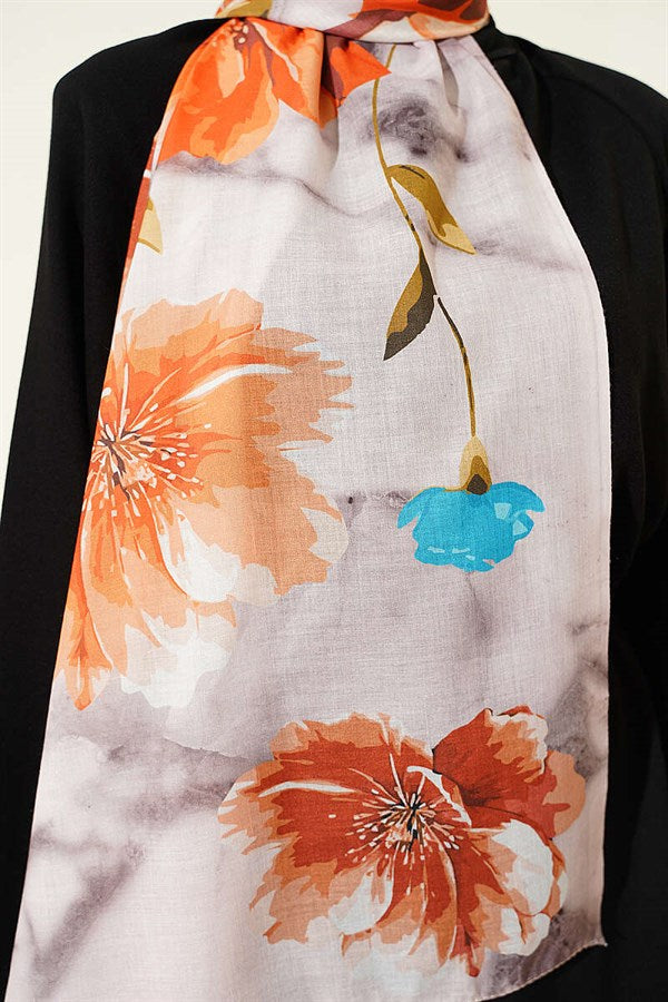 Floral Patterned Scarf, Beige