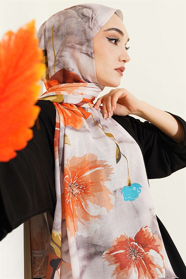 Floral Patterned Scarf, Beige