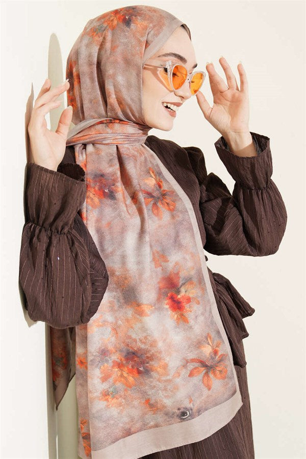 Floral Batik Pattern Scarf, Sand Beige