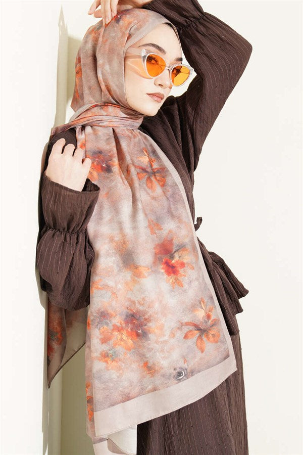 Floral Batik Pattern Scarf, Sand Beige