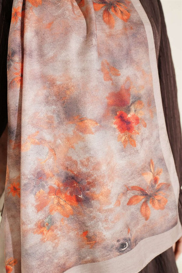 Floral Batik Pattern Scarf, Sand Beige