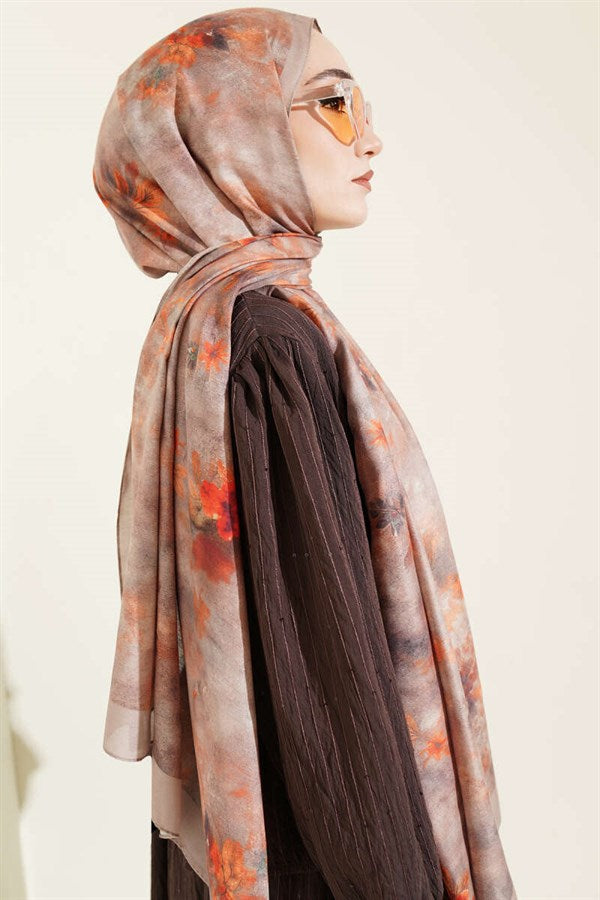 Floral Batik Pattern Scarf, Sand Beige