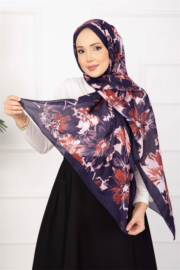 Floral Flower Patterned Shawl Series, Plum