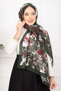 Floral Flower Patterned Scarf Series Emerald