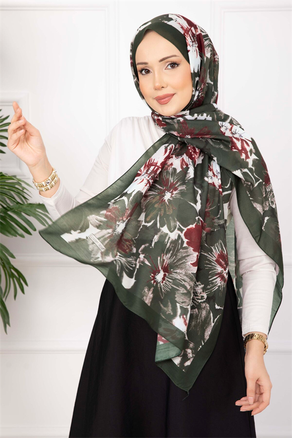 Floral Flower Patterned Scarf Series Emerald