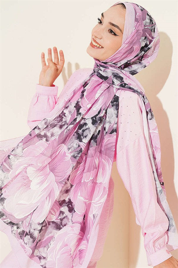 Floral Nature Bamboo Crush Shawl Light Lilac