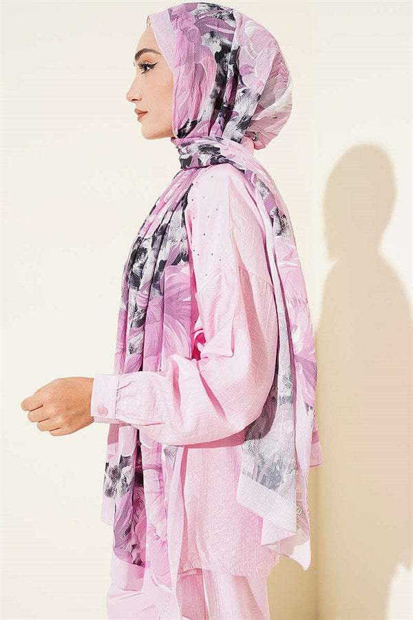 Floral Nature Bamboo Crush Shawl Light Lilac