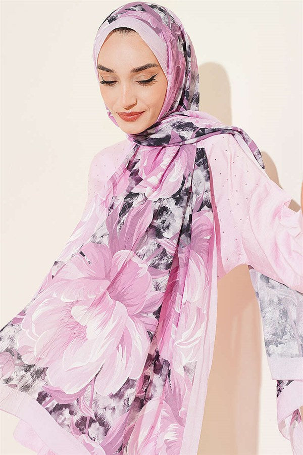Floral Nature Bamboo Crush Shawl Light Lilac