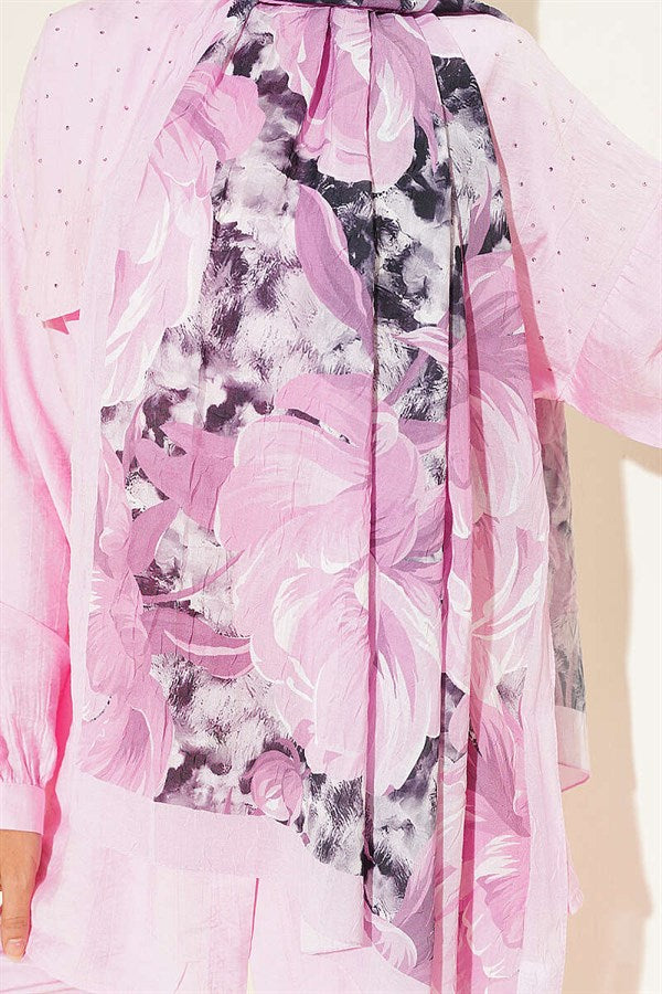 Floral Nature Bamboo Crush Shawl Light Lilac